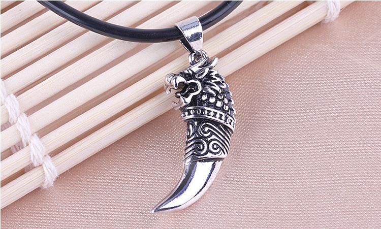 Men's Stainless Steel Tooth Black Cord Necklace