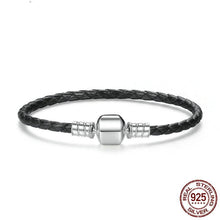 Load image into Gallery viewer, Sterling Silver &amp; Black Leather Single Braided Rope Bracelet