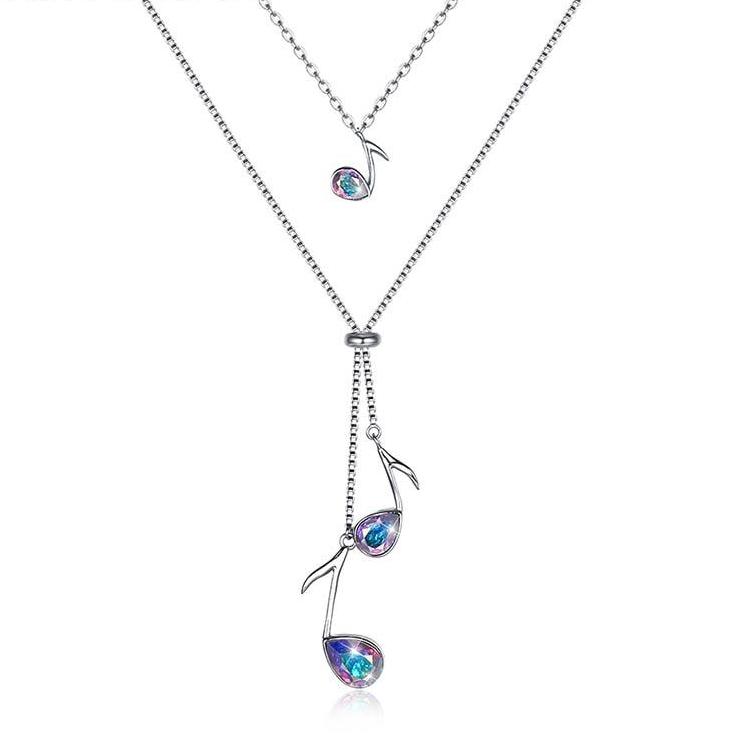Women's Sterling Silver & Blue Cubic Zirconia Dangling Musical Note Pendent Necklace, Sterling Silver Musical Note Necklace, Musical Note Necklace, Note Necklace, Sterling Silver Necklace, 100Sterling.com, Blue Cubic Zirconia Necklace, Band Jewelry, Band Accessory, Orchestra Jewelry, Orchestra Accessory, Singing Jewelry