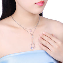 Load image into Gallery viewer, Women&#39;s Sterling Silver &amp; Blue Cubic Zirconia Dangling Musical Note Pendent Necklace, Sterling Silver Musical Note Necklace, Musical Note Necklace, Note Necklace, Sterling Silver Necklace, 100Sterling.com, Blue Cubic Zirconia Necklace, Band Jewelry, Band Accessory, Orchestra Jewelry, Orchestra Accessory, Singing Jewelry