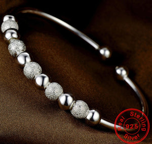 990 Sterling Silver Women Bead Open Cuff Bracelet. 100Sterling.com