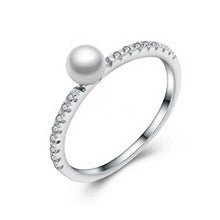 Load image into Gallery viewer, Sterling Silver Pearl and CZ Princess Ring