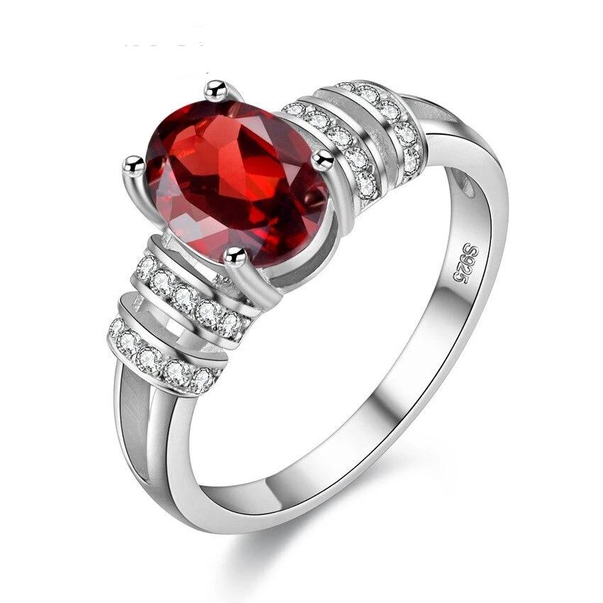 Olivia Sterling Silver Oval Red Garnet CZ Ring – 100Sterling