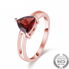 Load image into Gallery viewer, Tricia 1.7 Carat Triangle Garnet Gemstone Ring with Rose Gold over Sterling Silver Setting, Garnet Ring, 1.7 carat garnet, January Birthstone Ring, January Birthstone jewelry, Sterling Silver Garnet, Garnet, 100sterling.com,