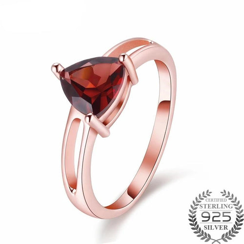 Tricia 1.7 Carat Triangle Garnet Gemstone Ring with Rose Gold over Sterling Silver Setting, Garnet Ring, 1.7 carat garnet, January Birthstone Ring, January Birthstone jewelry, Sterling Silver Garnet, Garnet, 100sterling.com,