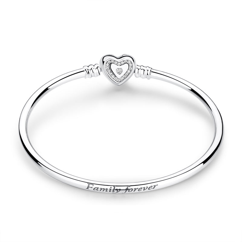 Sterling Silver Bangle Bracelet with Cubic Zirconia Heart