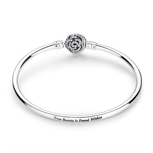 Sterling Silver Bangle Bracelet with Cubic Zirconia Rose