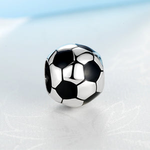 Sterling silver, Pandora style bead, sterling silver bead charm, soccer bead charm, sterling silver soccer bead charm