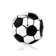 Load image into Gallery viewer, Sterling silver, Pandora style bead, sterling silver bead charm, soccer bead charm, sterling silver soccer bead charm