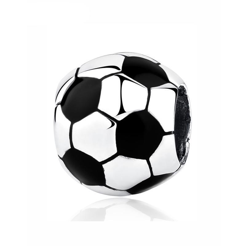 Sterling silver, Pandora style bead, sterling silver bead charm, soccer bead charm, sterling silver soccer bead charm