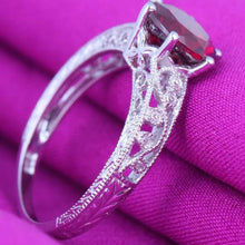 Load image into Gallery viewer, Sterling Silver Genuine  2.117 Carat Round Garnet Ring with Diamond Accents