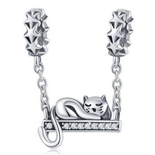 Load image into Gallery viewer, Sterling Silver Swinging Sleeping Cat Charm