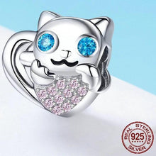 Load image into Gallery viewer, Sterling Silver &amp; Cubic Zirconia Blue Eyed Cat Bead