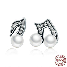 Load image into Gallery viewer, Sterling Silver &amp; Fresh Water Pearl Musical Note Earrings, Sterling Silver Earrings, Sterling Silver Pearl Earrings, Music Earrings, Music Jewelry, 100Sterling.com, Musical Note Earrings, Orchestra Jewelry, Band Jewelry, Orchestra Accessories, Band Accessories