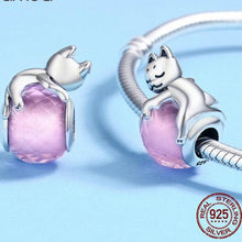 Load image into Gallery viewer, Sterling Silver Pink Jewel Sleeping Cat Bead