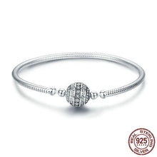 Load image into Gallery viewer, Sterling Silver Sparkling Round Clasp Snake Chain Bracelet