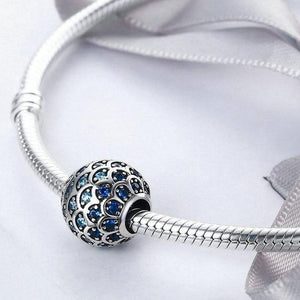 Sterling Silver Blue Wave Bead Charm, Pandora Bead, Sterling Silver Bead, Fancy Beads, Bead Bracelets, Cubic Zirconia Bead, Design-it-Yourself Bead Bracelet, 100Sterling.com