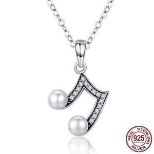 Sterling Silver & Fresh Water Pearl Musical Note Pendant Necklace, Sterling Silver Music Necklace, Pearl Music Necklace, Sterling Silver Necklace, Music Jewelry, 100Sterling.com