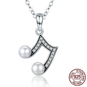 Sterling Silver & Fresh Water Pearl Musical Note Pendant Necklace, Sterling Silver Music Necklace, Pearl Music Necklace, Sterling Silver Necklace, Music Jewelry, 100Sterling.com