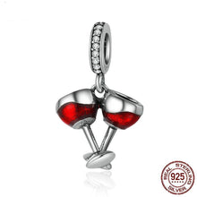 Load image into Gallery viewer, Sterling Silver Red Wine Toast Dangling Charm
