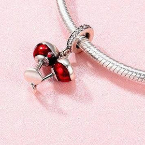 Sterling Silver Red Wine Toast Dangling Charm