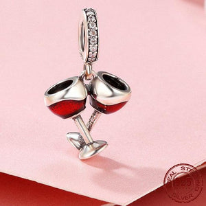 Sterling Silver Red Wine Toast Dangling Charm