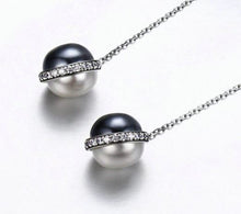 Load image into Gallery viewer, Sterling Silver Black &amp; White Pearl Drop Earrings