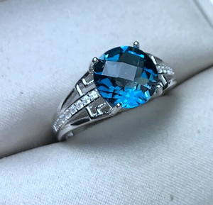 Bailee's 2.04 Carat Round Blue Topaz & Cubic Zirconia Sterling Silver Ring