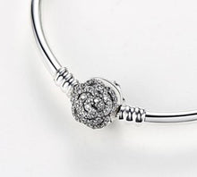 Load image into Gallery viewer, Sterling Silver Bangle Bracelet with Cubic Zirconia Rose