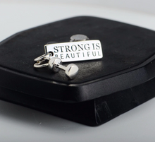 Load image into Gallery viewer, Sterling Silver &quot;STRONG IS BEAUTIFUL&quot; Barbell Pendent Necklace