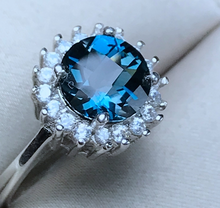 Load image into Gallery viewer, BellaLucia&#39;s 2.04 Carat Blue Topaz &amp; Cubic Zirconia Sterling Silver Ring, Blue Topaz, Blue Topaz Ring, Blue Topaz Birthstone, Blue Topaz Birthstone Ring, Blue Topaz and Sterling Silver, Birthday Ring, December Birthstone, December Birthstone Ring, 100Sterling.com