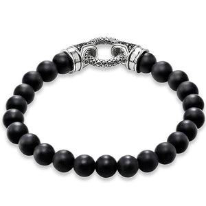Trendy Black Onyx Bead & Silver Plated Clasp Bracelet