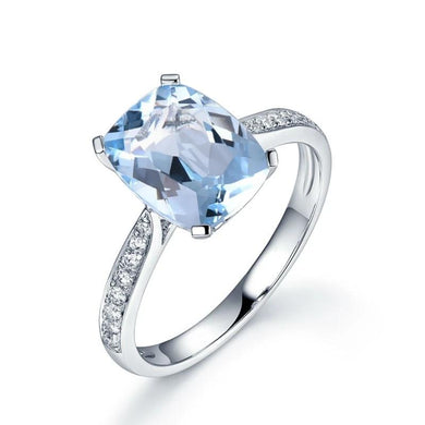 Aqualeana's 3.15 Carat Aquamarine & Diamond Ring in a 14K Solid White Gold Setting