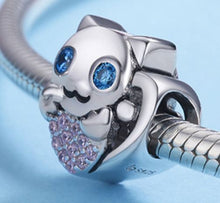 Load image into Gallery viewer, Sterling Silver &amp; Cubic Zirconia Blue Eyed Cat Bead
