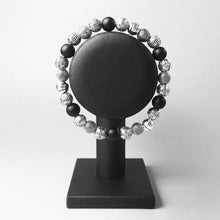 Load image into Gallery viewer, Men&#39;s CorbinOne Silver Plated Designer Bead &amp; Matt Obsidian Bracelet