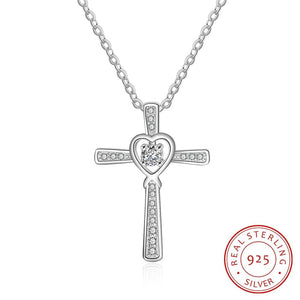 Sterling Silver Heart Cross Necklace