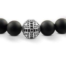 Load image into Gallery viewer, Men&#39;s CorbinOne Silver Plated Cubic Zirconia Designer Bead &amp; Obsidian Bracelet