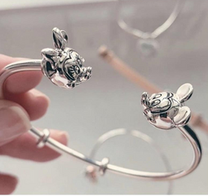 Genuine Sterling Silver Disney Character Open Bangle Bracelet
