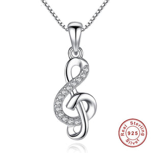 Sterling Silver & Cubic Zirconia Treble Clef Pendant Necklace