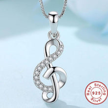 Load image into Gallery viewer, Sterling Silver &amp; Cubic Zirconia Treble Clef Pendant Necklace