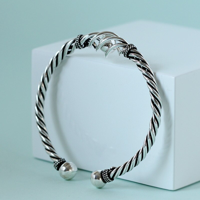 Sterling Silver Twisted Rope Hook & Eye Bangle Bracelet, 6.5