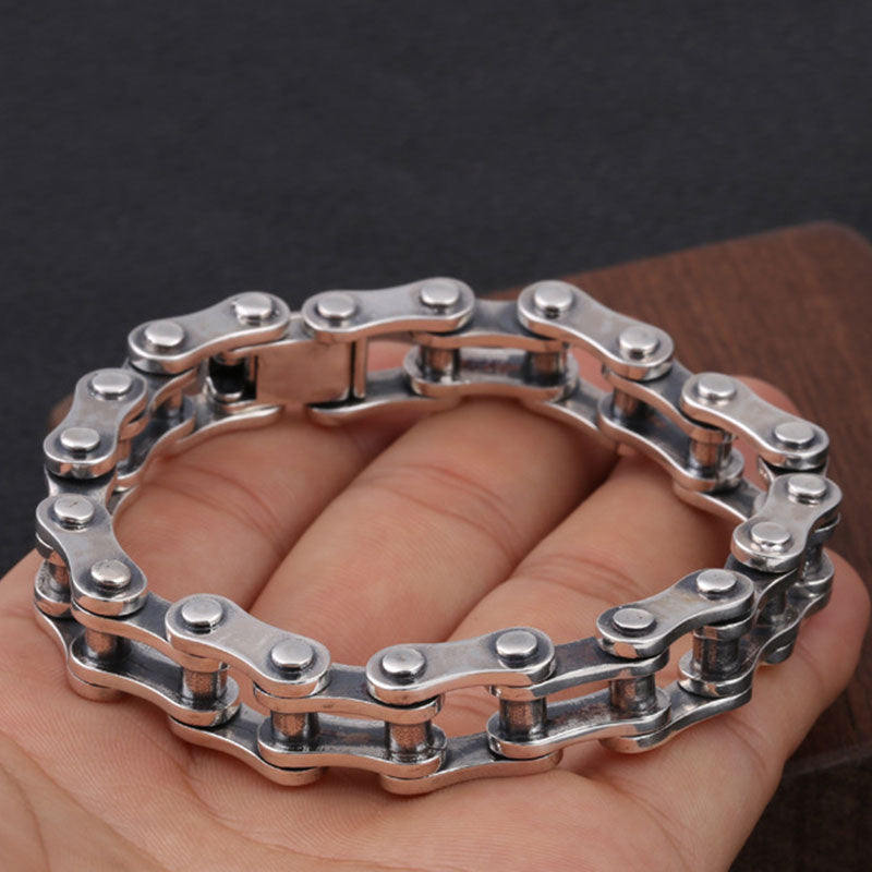 COOLSTEELANDBEYOND Men's Skull Cross Bracelet - Stainless Steel Polished Curb Chain Biker Jewelry