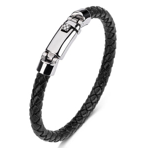 Men's Stainless Steel Black & Blue Leather Bracelet - Simply Sterling