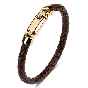 Braided Genuine Leather Bracelet Men with Stainless Steel Buckle Closure. 100Sterling.com