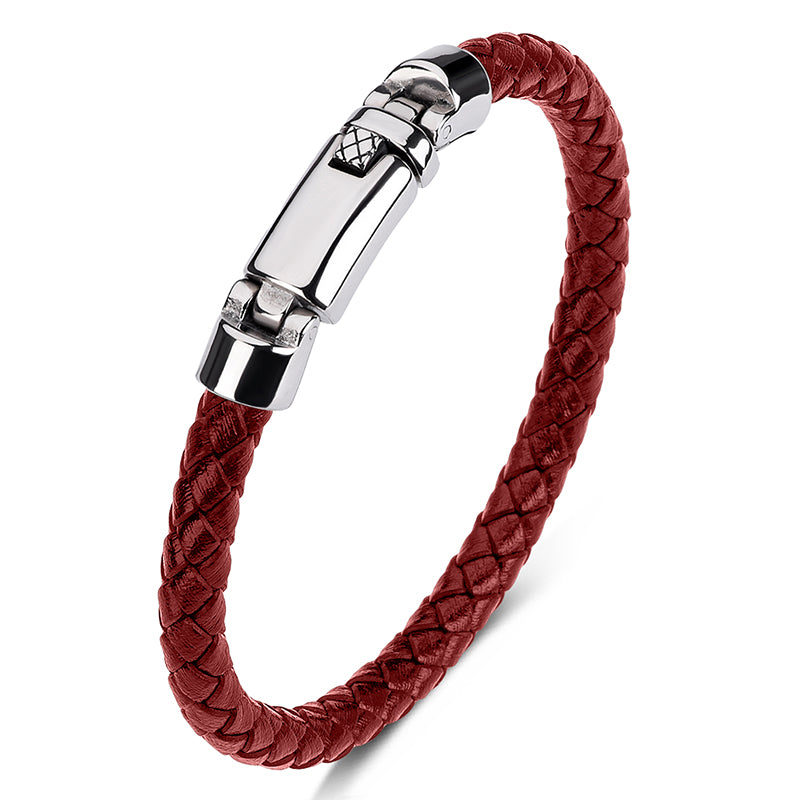 Braided Genuine Leather Bracelet Men with Stainless Steel Buckle