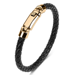 Braided Genuine Leather Bracelet Men with Stainless Steel Buckle Closure