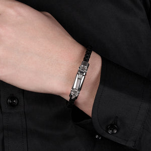 Braided Genuine Leather Bracelet Men with Stainless Steel Buckle Closure. 100Sterling.com