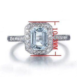Adelyn's 1.23 Carat Emerald Cut Aquamarine & Round Diamond 14K White Gold Ring