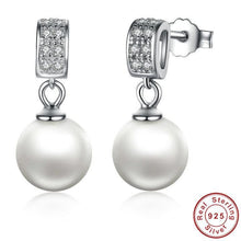 Load image into Gallery viewer, Sterling Silver Drop pearl &amp; Cubic Zirconia Earrings, Wedding Earrings, Special Occasion Earrings, Sterling Silver Earrings, Bridal Earrings, Pearl Drop Earrings, Sterling Silver Pearl Drop Earrings, 100Sterling.com