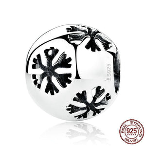 Sterling Silver Round Snowflake Bead Charm